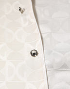 Dolce & Gabbana White Silk DG Logo Print Long Sleeves Shirt