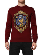 Dolce & Gabbana Burgundy Cashmere Lion Crest Pullover Sweater
