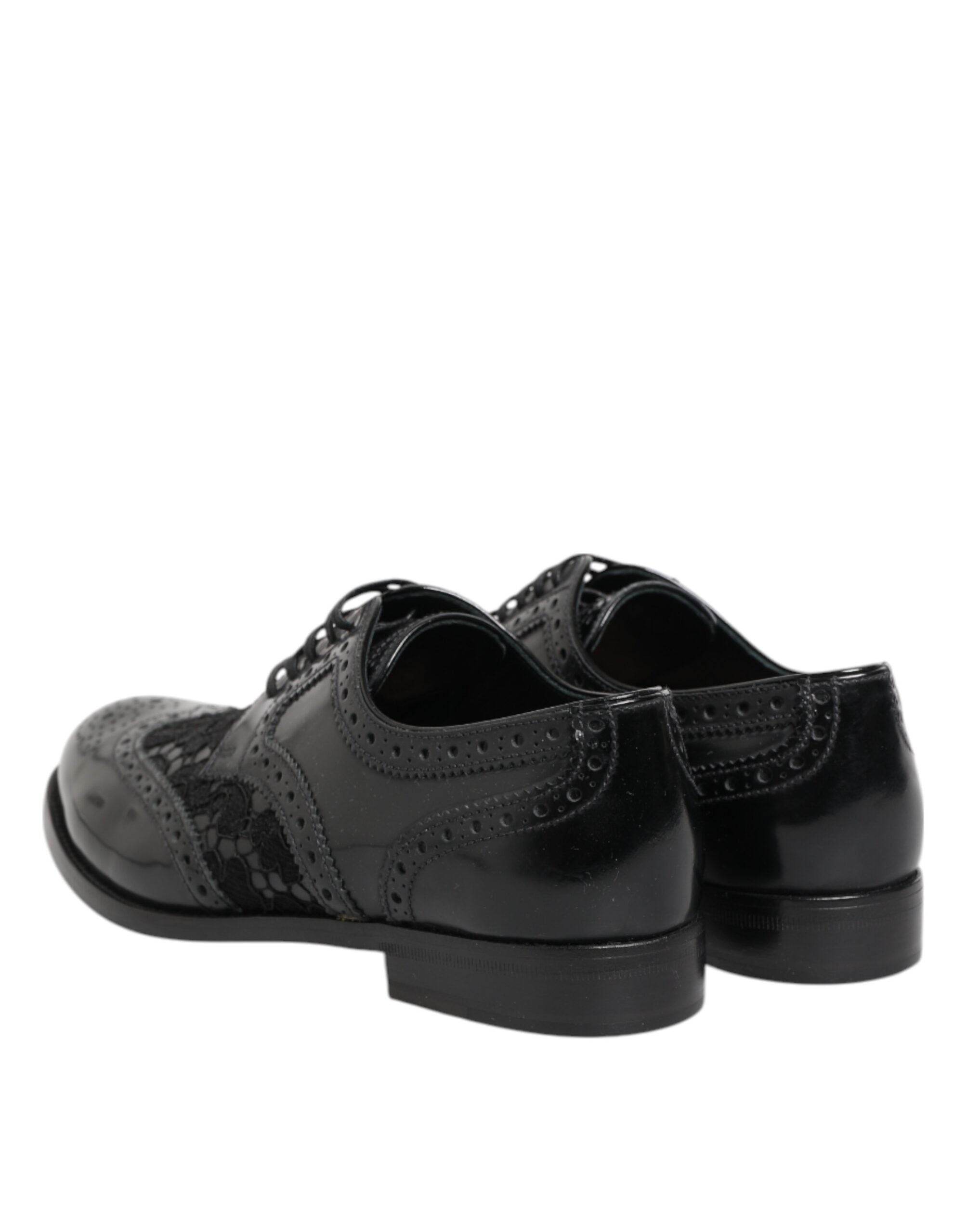 Dolce & Gabbana Black Leather Floral Lace Dress Formal  Shoes