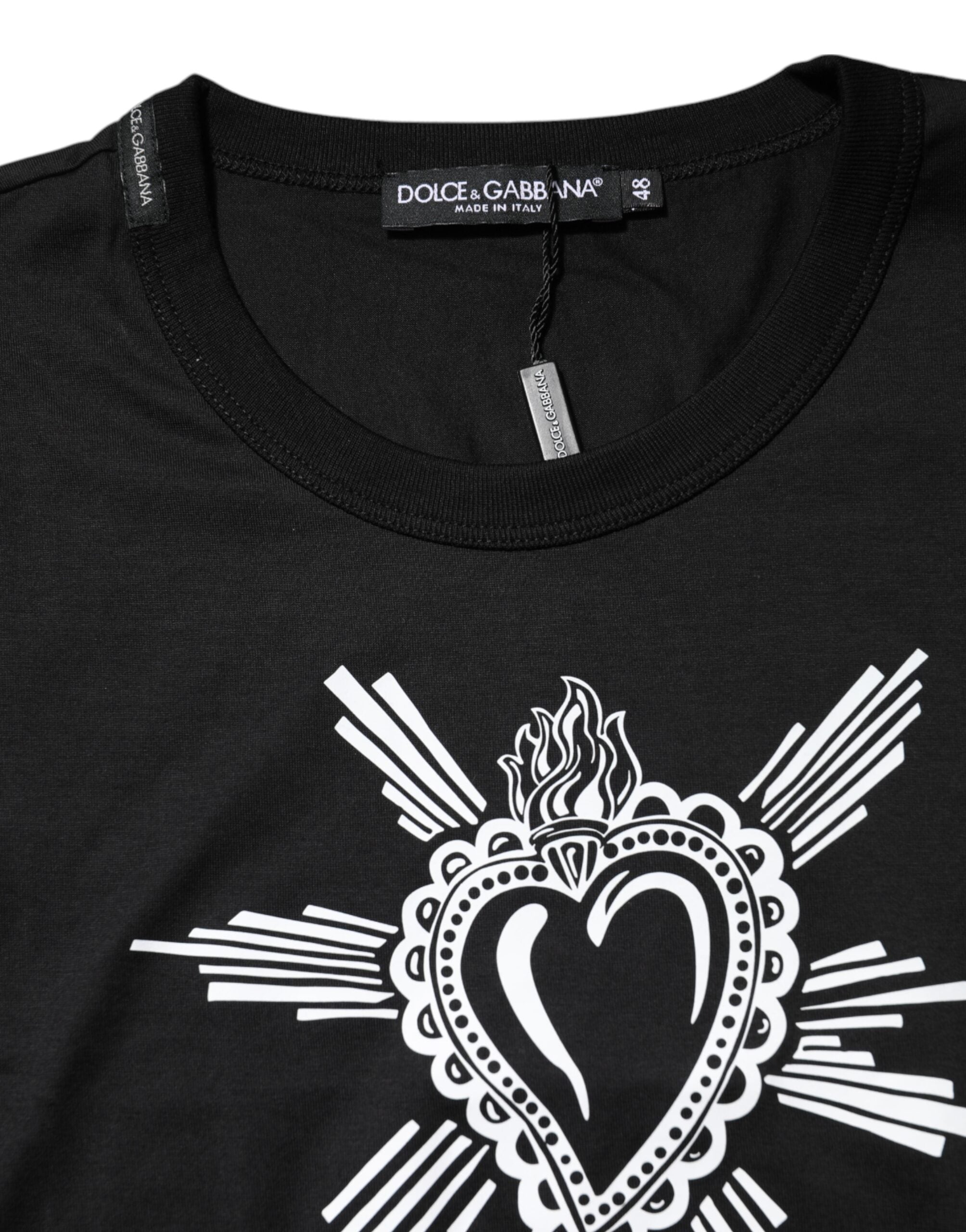 Dolce & Gabbana Black Sacred Heart Cotton Crew Neck T-shirt