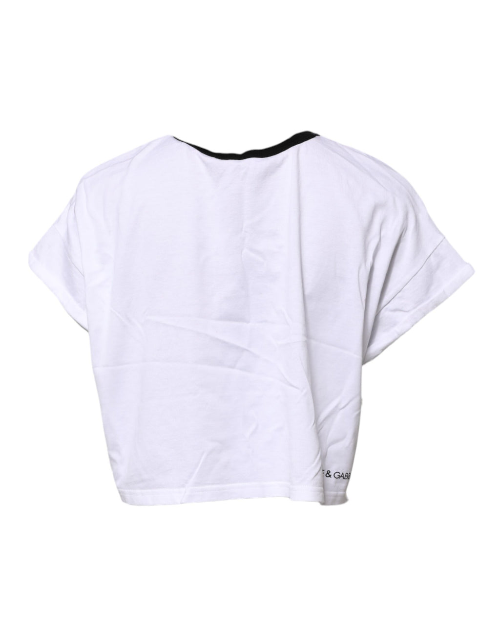 Authentic Designer Dolce & Gabbana White Cotton Crew Neck Cropped Top T-shirt