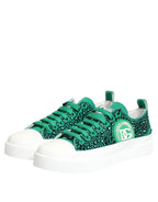 Dolce & Gabbana Green Portofino Crystal DG Logo Sneakers Shoes