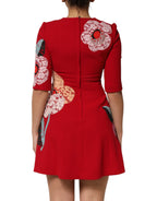 Dolce & Gabbana Red Lace Floral Applique A-line Mini Dress