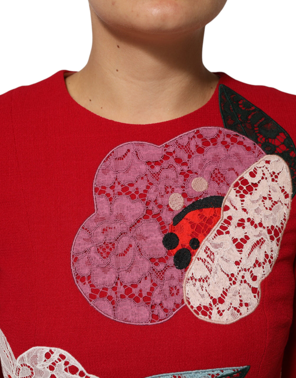 Dolce & Gabbana Red Lace Floral Applique A-line Mini Dress