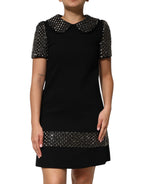 Dolce & Gabbana Black Crystal Embellished Collared Mini Dress