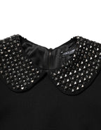 Dolce & Gabbana Black Crystal Embellished Collared Mini Dress