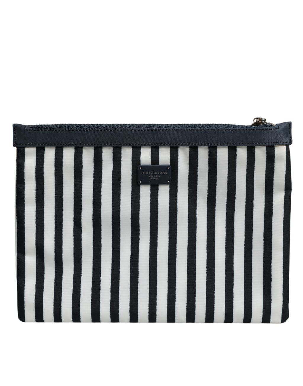Dolce & Gabbana Black White Striped Logo Plaque Clutch Borse Pouch Bag