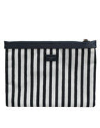 Dolce & Gabbana Black White Striped Logo Plaque Clutch Borse Pouch Bag