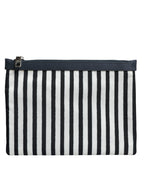 Dolce & Gabbana Black White Striped Logo Plaque Clutch Borse Pouch Bag