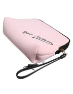 Dolce & Gabbana Pink Solid Nylon DG Logo Print Clutch Zip Borse Pouch Bag