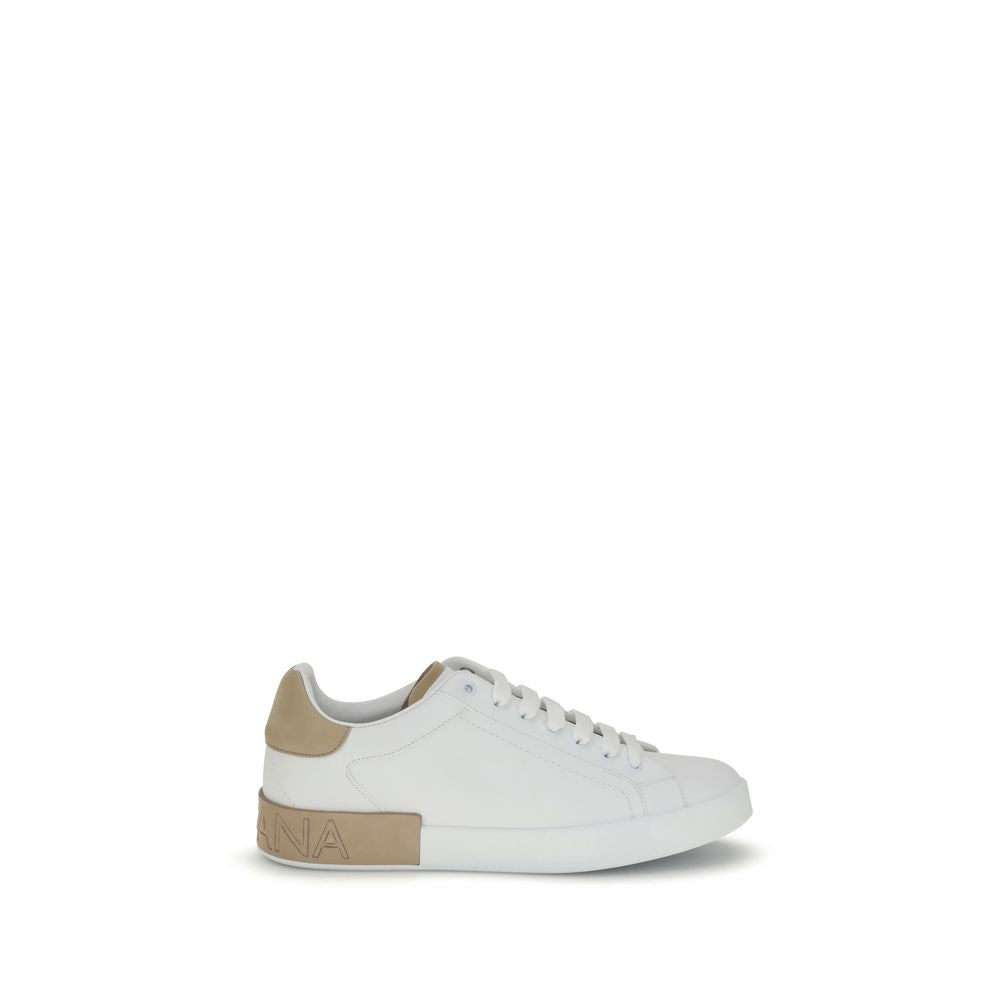 Dolce & Gabbana White Calf Leather Bos Taurus Low Top Sneakers