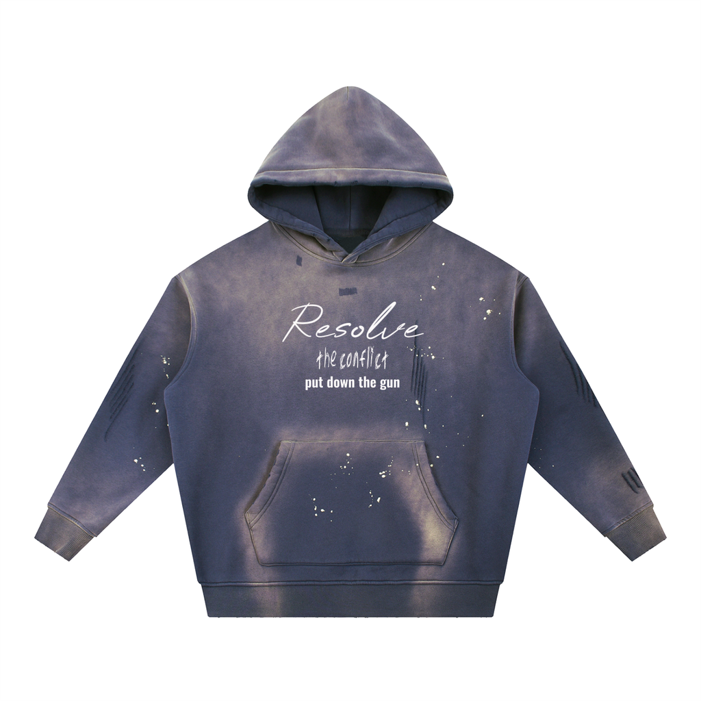 Vintage Washed Frayed Fleece Hoodie