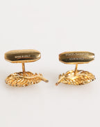 Dolce & Gabbana Gold 925 Sterling Silver Crystal Leaf Accessory Cufflink