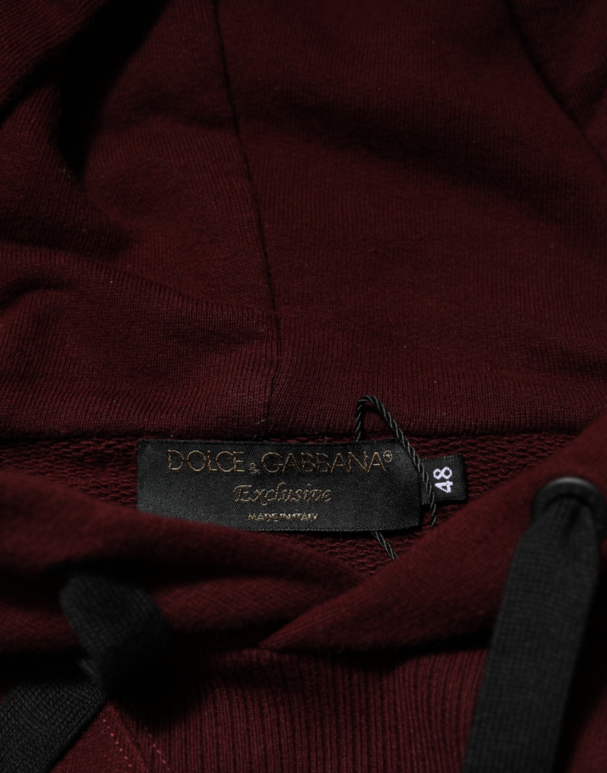 Dolce & Gabbana Burgundy Cotton Plaid Lined Men Hoodie Sweater