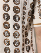 Dolce & Gabbana Silk Ivory Coin Print Logo Men Polo T-shirt