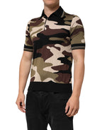 Dolce & Gabbana Camouflage Brown Silk MilitaryPolo T-shirt
