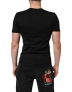 Dolce & Gabbana Black Cotton Plain V-Neck Men Shirt T-shirt