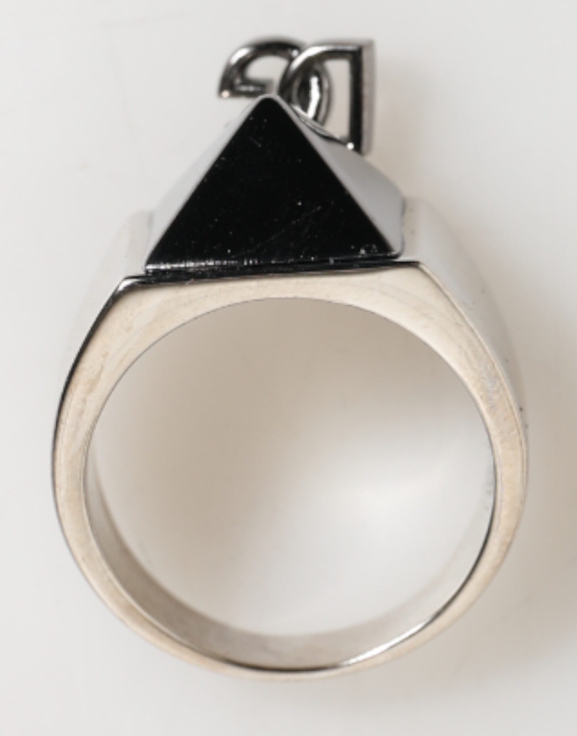 Dolce & Gabbana Silver Tone Pyramid DG Logo Real Brass Ring