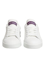 Dolce & Gabbana White Purple Leather Low Top Sneakers Shoes