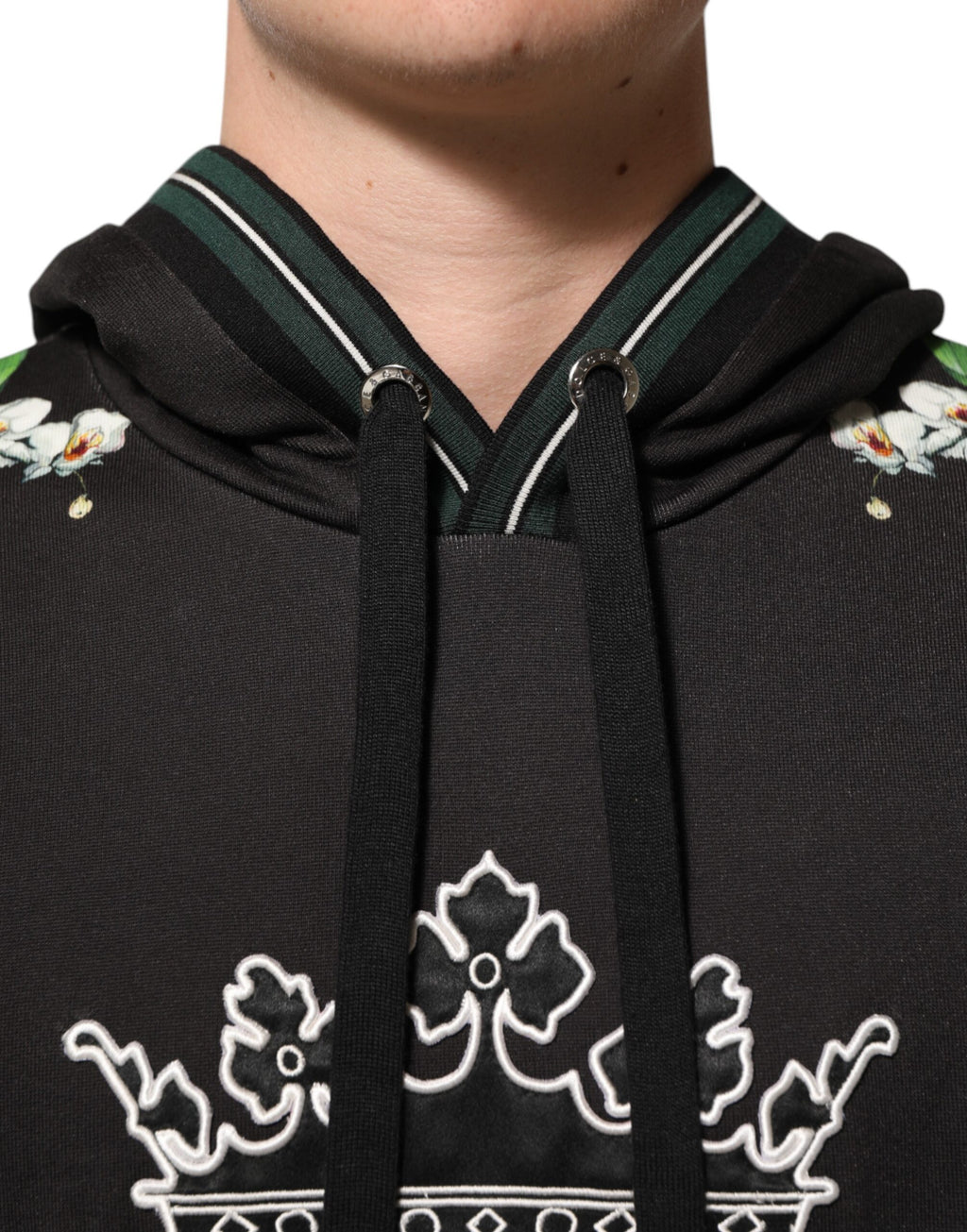 Dolce & Gabbana KING Black Orchid Floral Crown Logo Hoodie Sweater
