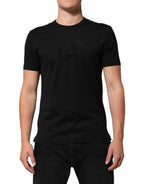 Dolce & Gabbana Black Cotton Velvet Logo Print Men T-shirt