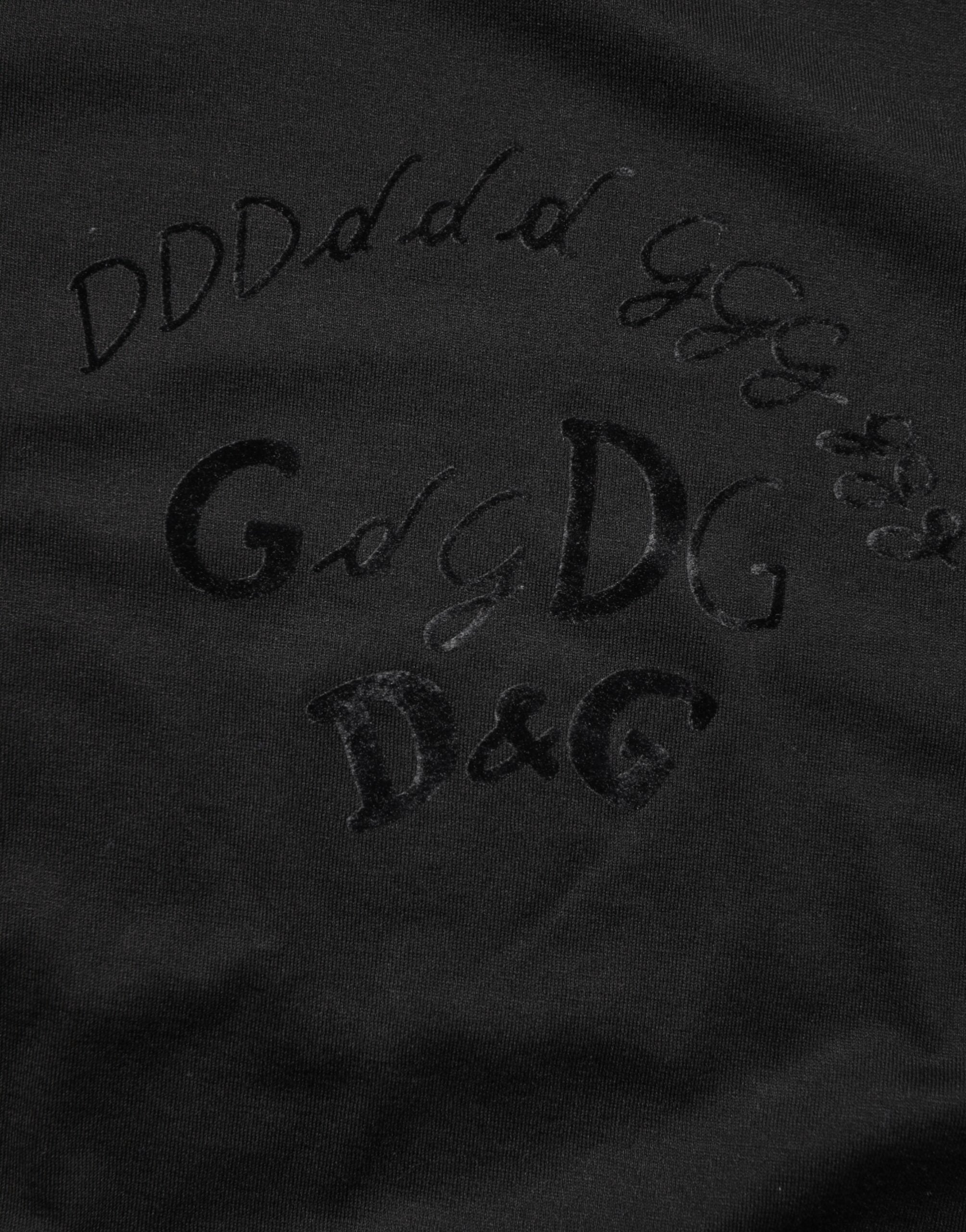 Dolce & Gabbana Black Cotton Velvet Logo Print Men T-shirt
