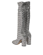 Dolce & Gabbana Shoes Silver Sequins Glitter High Heel Boot Shoes