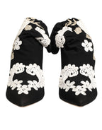 Dolce & Gabbana Black White Embroidered Jersey Stiletto Boots Shoes