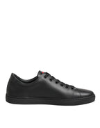 Dolce & Gabbana Black Leather Crystal Heart Low Top Sneakers  Shoes
