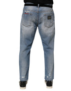 Dolce & Gabbana Blue Distressed Ripped Denim Pants Jeans