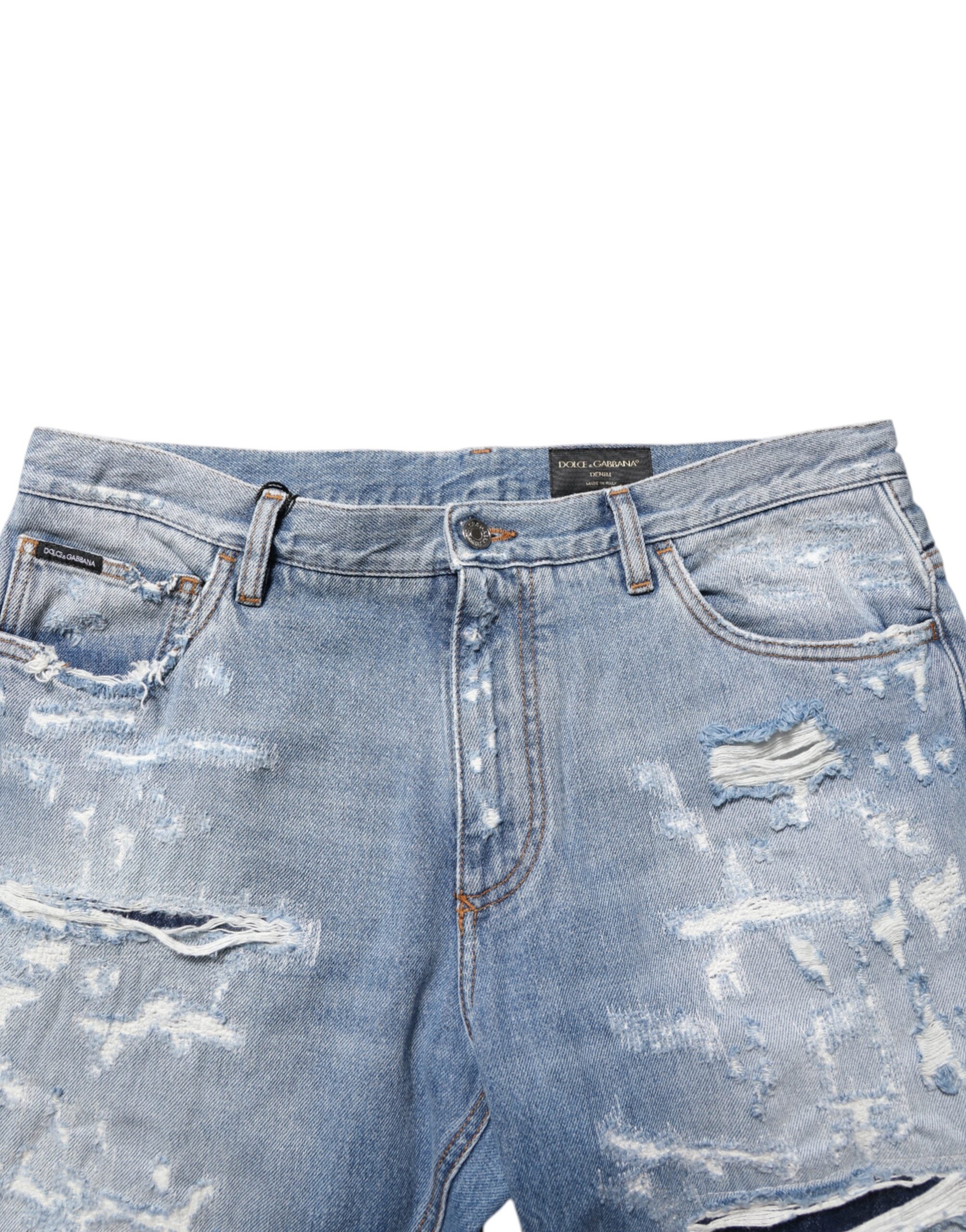 Dolce & Gabbana Blue Distressed Ripped Denim Pants Jeans