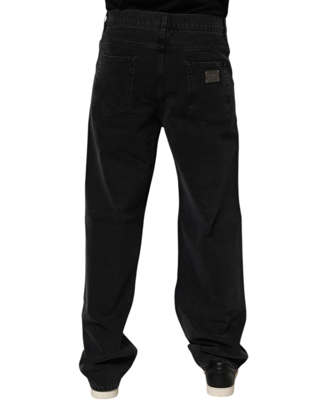 Dolce & Gabbana Black Cotton Logo Men Mid Waist Denim Jeans