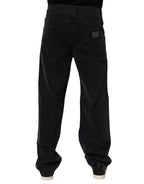 Dolce & Gabbana Black Cotton Logo Men Mid Waist Denim Jeans