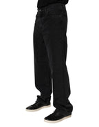 Dolce & Gabbana Black Cotton Logo Men Mid Waist Denim Jeans