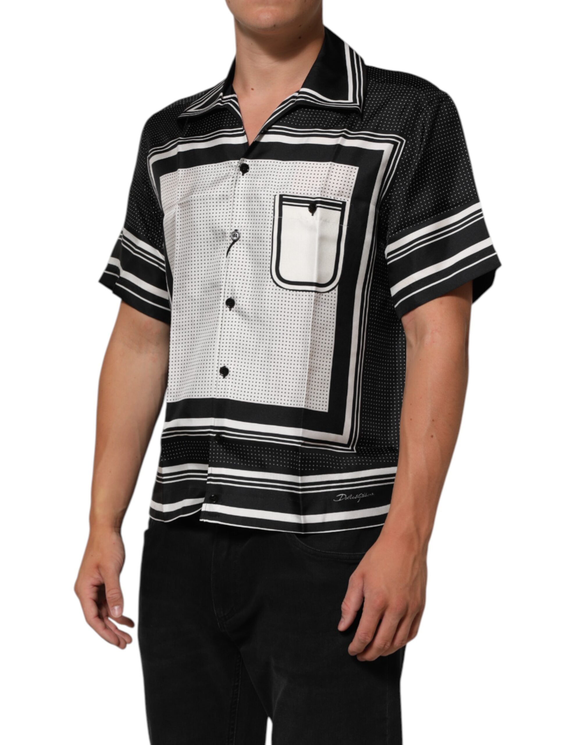 Dolce & Gabbana Black White StripeDot Print Casual Polo Shirt