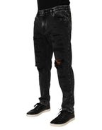 Dolce & Gabbana Black Washed Ripped Loose Cotton Denim Jeans