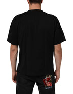 Dolce & Gabbana Black Logo Patch Cotton Men Crew Neck T-shirt