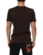 Dolce & Gabbana Brown Coin Laurel Print Men Crew Neck T-shirt