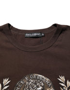 Dolce & Gabbana Brown Coin Laurel Print Men Crew Neck T-shirt