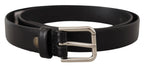 Dolce & Gabbana Black Calf Leather Silver Tone Logo Buckle Belt