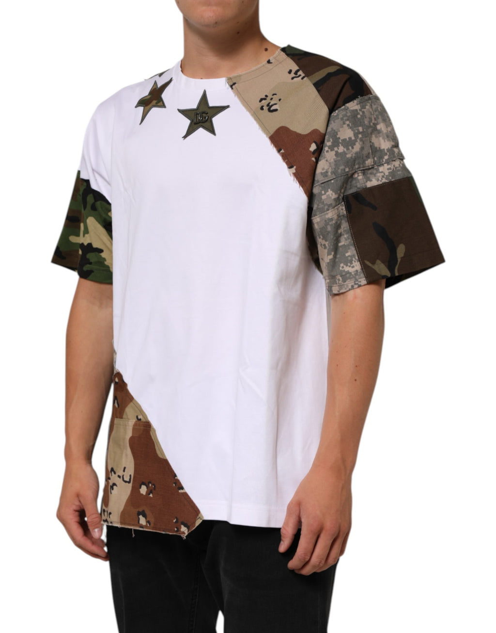 Dolce & Gabbana White Camouflage Patckwork Men Cotton T-shirt