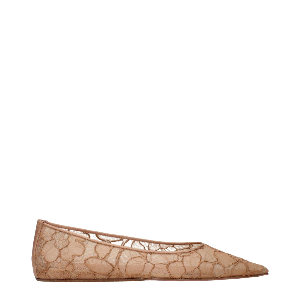 Amina Muaddi Beige Fabric Ballet Flats