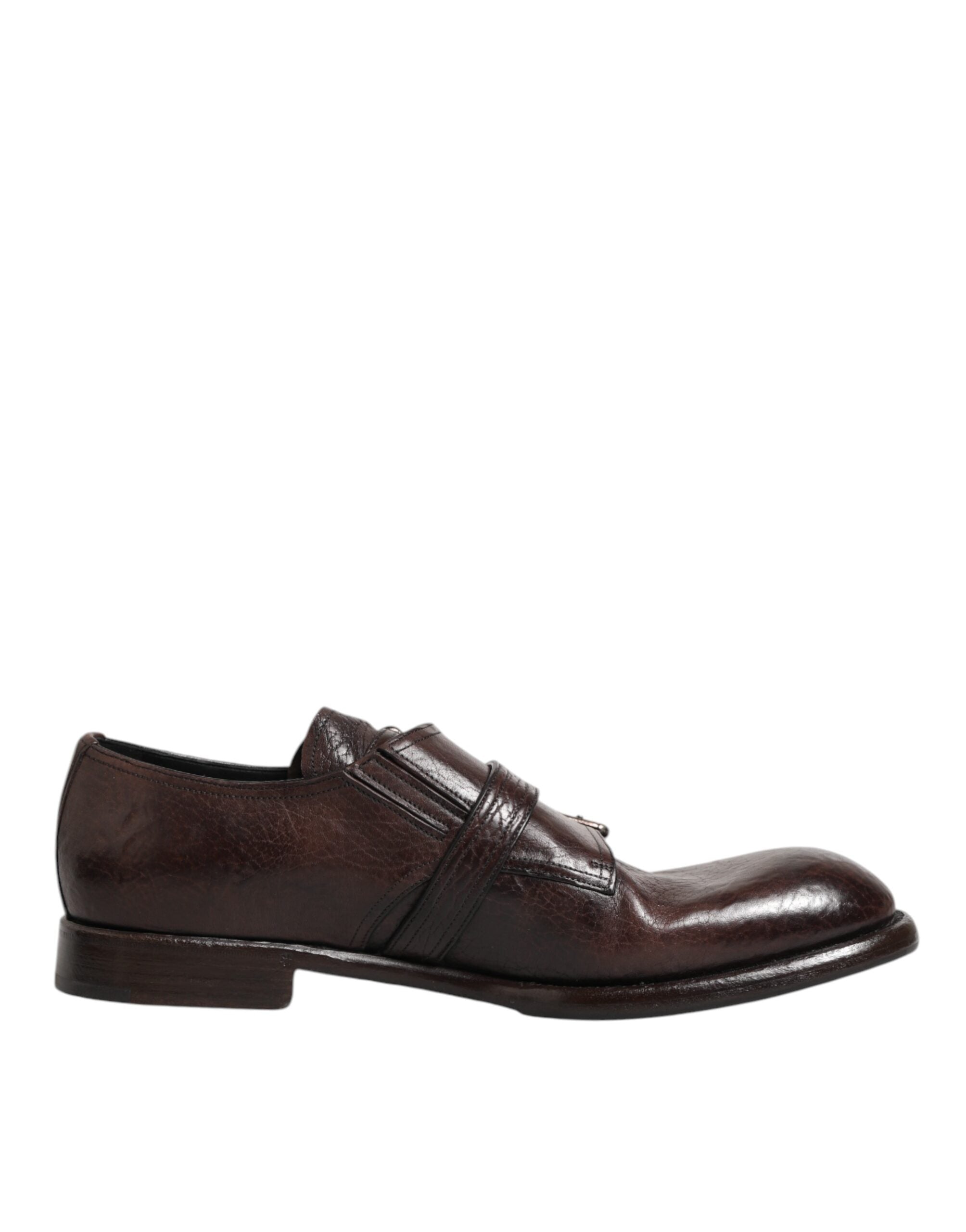 Dolce & Gabbana Brown Leather Monk Strap Formal Derby Shoes