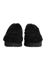 Dolce & Gabbana Dress Black Fur Leather Slippers Men Shoes