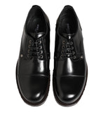Dolce & Gabbana Black Leather Studded Men Formal Derby Shoes