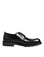 Dolce & Gabbana Black Leather Studded Men Formal Derby Shoes