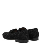 Dolce & Gabbana Black Brocade Crown Loafers Dress Shoes