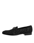 Dolce & Gabbana Black Brocade Crown Loafers Dress Shoes