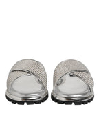 Dolce & Gabbana Silver Strass Slides Flats Slippers Shoes