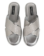 Dolce & Gabbana Silver Strass Slides Flats Slippers Shoes